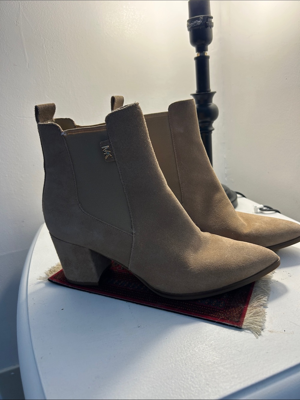 Michael Kors Taupe Suede Pointed Chelsea Booties